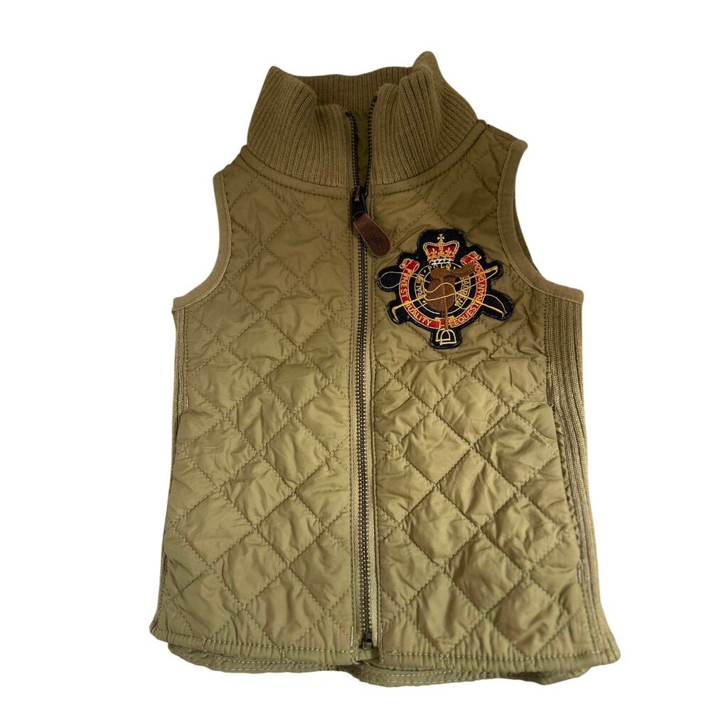 BEAUTIFUL!!! Polo Ralph Lauren Girls Kids 2T Quilted Vest Brown Equestrian Crest